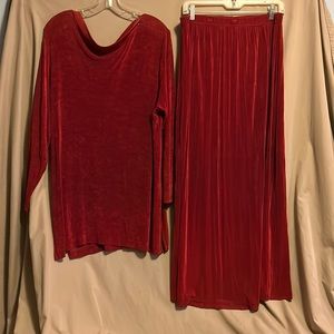Designs Lane Bryant ruby red slinky knit top & skirt size 14-16